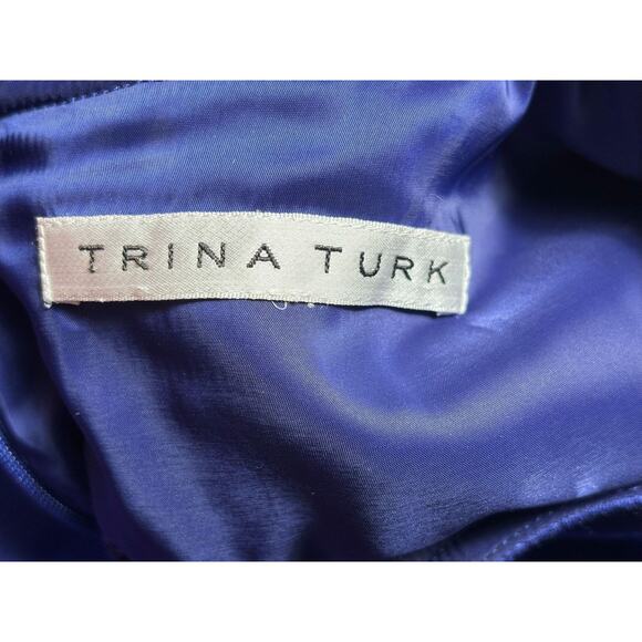 Trina Turk Sheath Dress Womens Medium Blue Peplum Knit Knee Length Half Sleeve - Picture 3 of 7